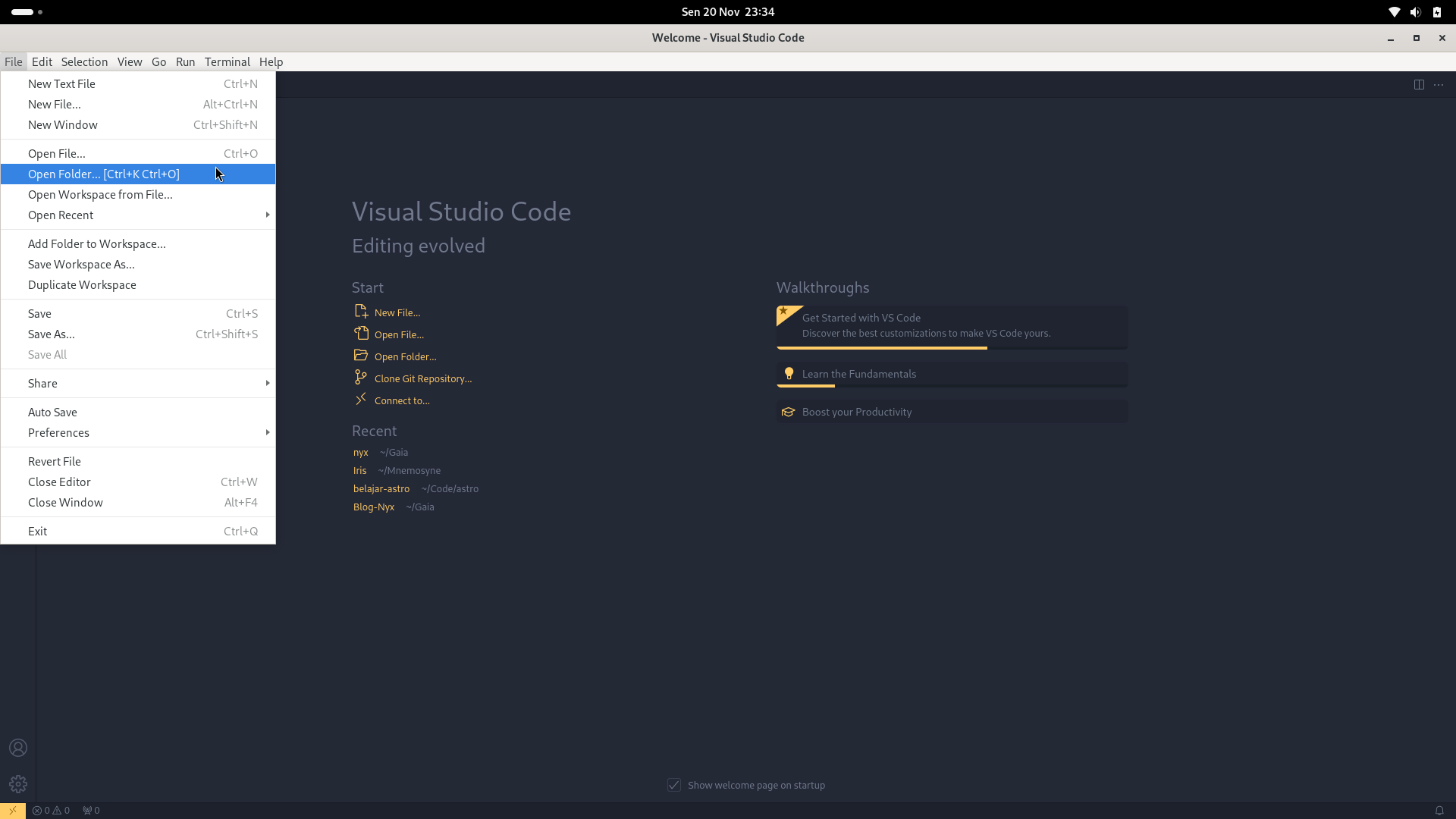 vscode klik open folder